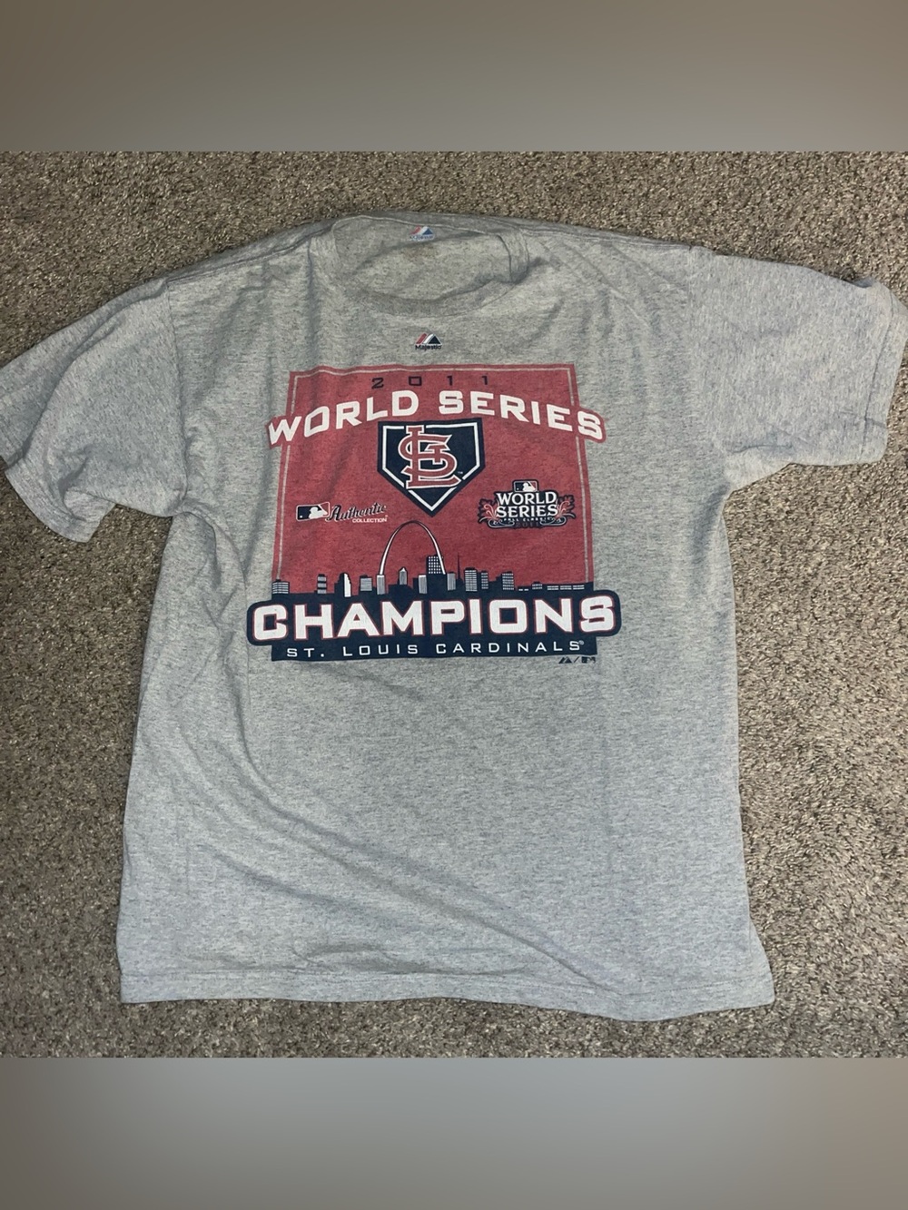 St Louis Cardinals 2011 World Series Champions Gray T Shirt Mens Large Majestic